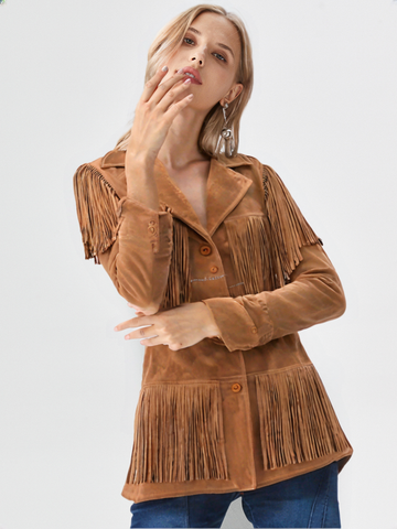 Women Western Fringes Leather Jacket