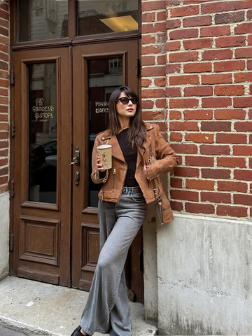 Leather Jacket Women Brown Suede Biker Moto Fringe