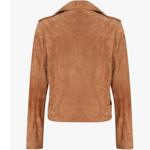 Leather Jacket Women Brown Suede Biker Moto Fringe