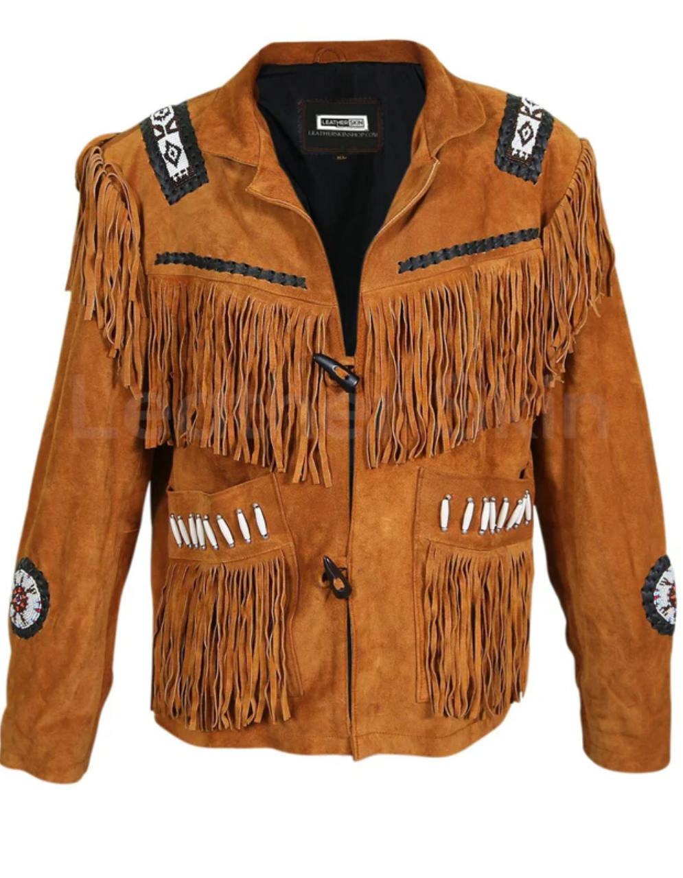 Men Brown Western Fringes with white beads decoration