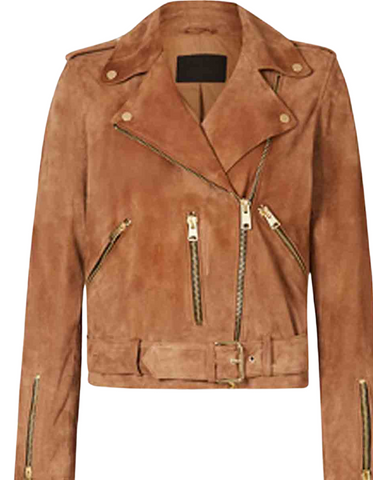 Leather Jacket Women Brown Suede Biker Moto Fringe